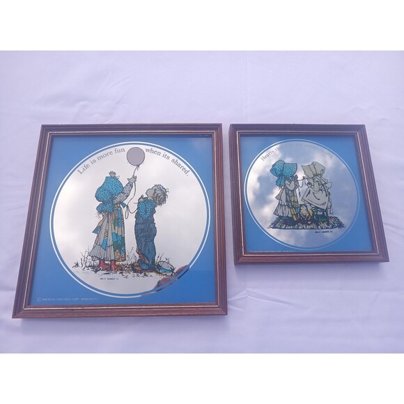 Holly Hobbie Mirror Set Vintage 1970s Decorated And Frames Made In England - Picture 2 of 9